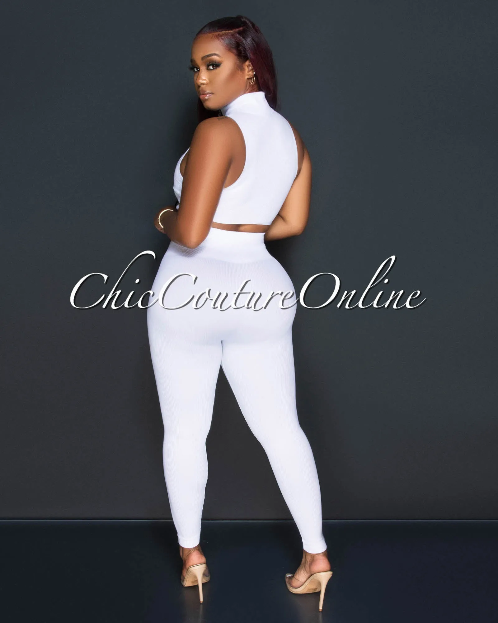 *Kristy Off-White Ribbed Crop Top & Leggings Sculpting Set sold by Chic Couture product image thumbnail 3
