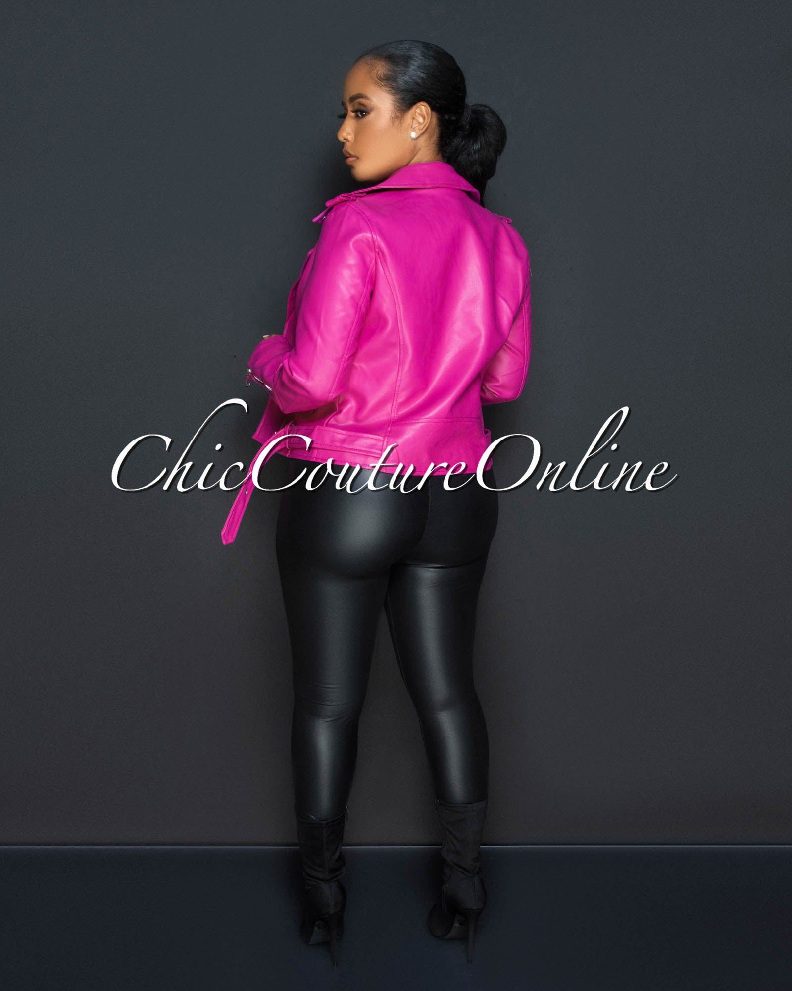 Vinaya Magenta Vegan Leather Zippered Jacket sold by Chic Couture product image thumbnail 5