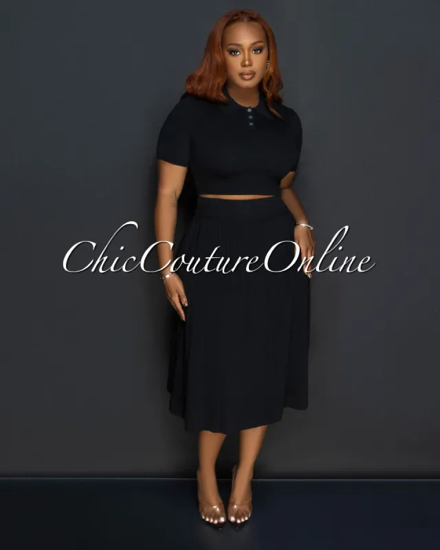 Senna Black Tennis Crop Top & Skirt Set sold by Chic Couture