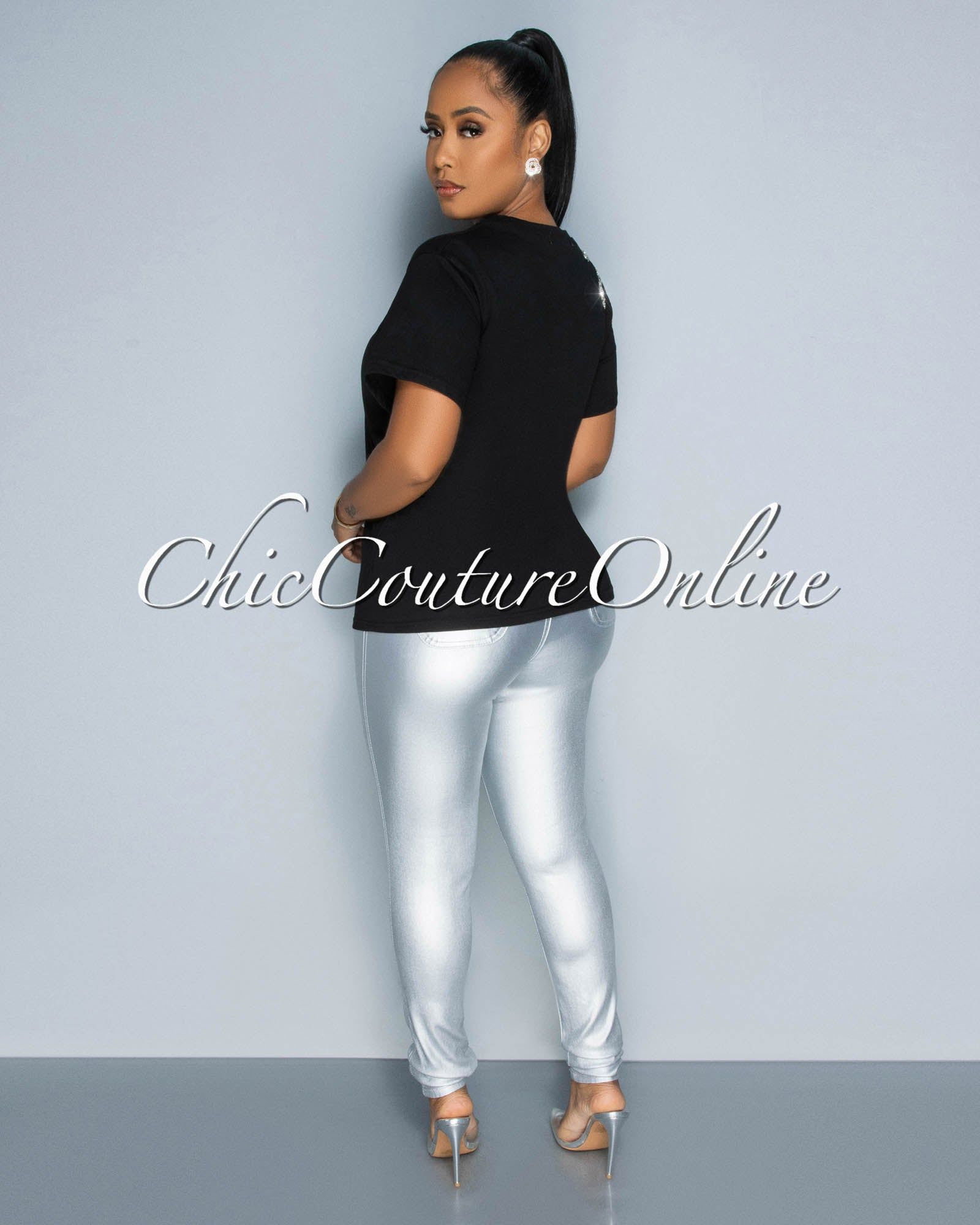 Jannie Black Rhinestones Accent T-Shirt sold by Chic Couture product image thumbnail 5
