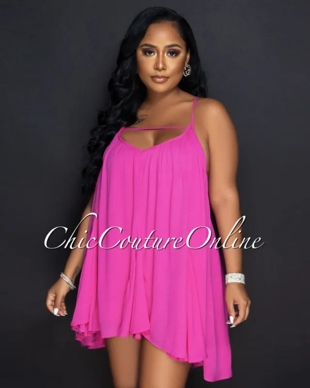 Pitara Fuchsia BabyDoll Strappy Mini Dress sold by Chic Couture