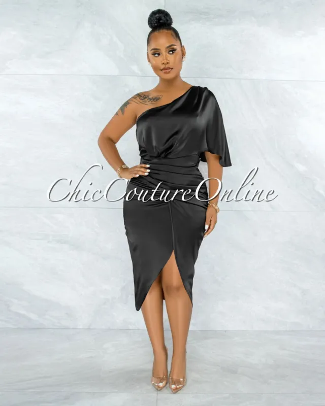 *Babette Black Draped Single Shoulder Midi Dress sold by Chic Couture