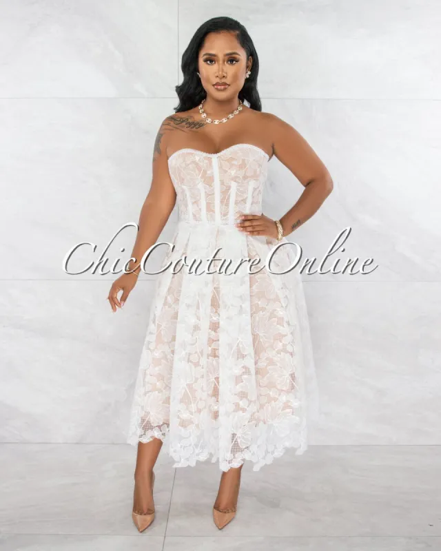 *Gabanna White Blush Lace Overlay Midi Dress sold by chic