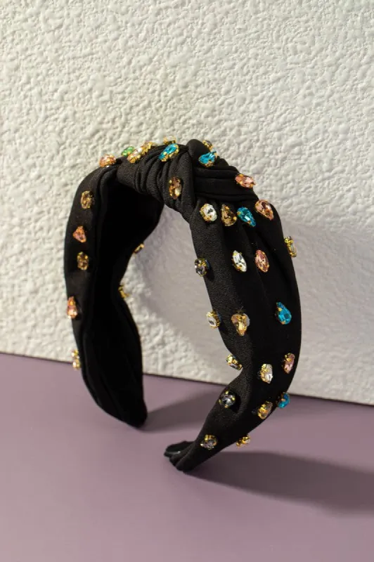 Korra Black Multi Color Rhinestone Embellished Headband sold by Chic Couture