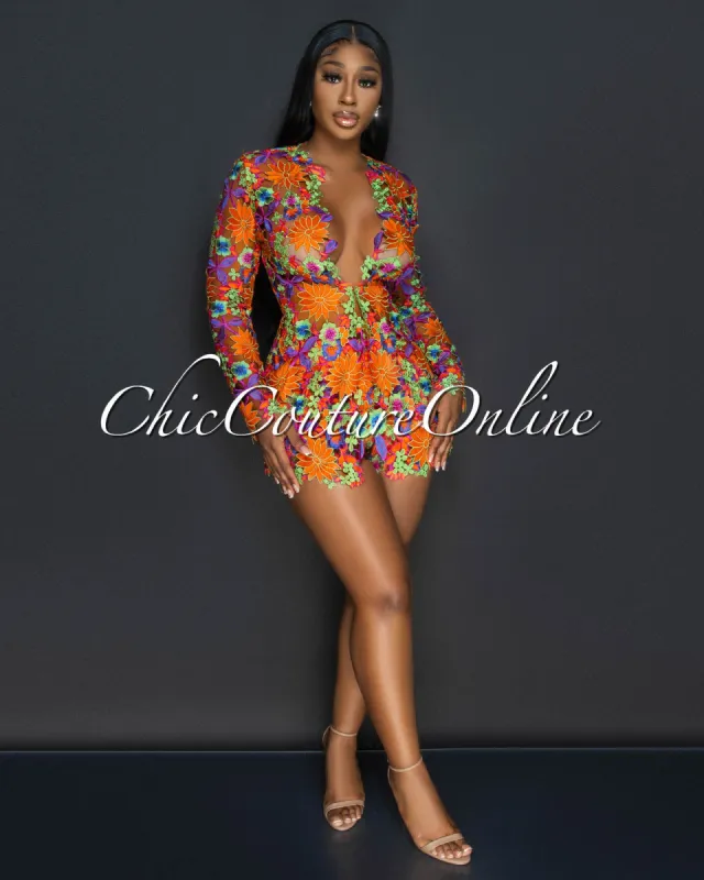 Bloom Orange Multi-Color Crochet Suit Shorts Set sold by Chic Couture