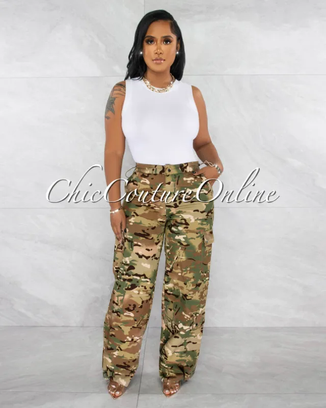 *Stalling Olive Camo Cargo Jogger Pants sold by Chic Couture