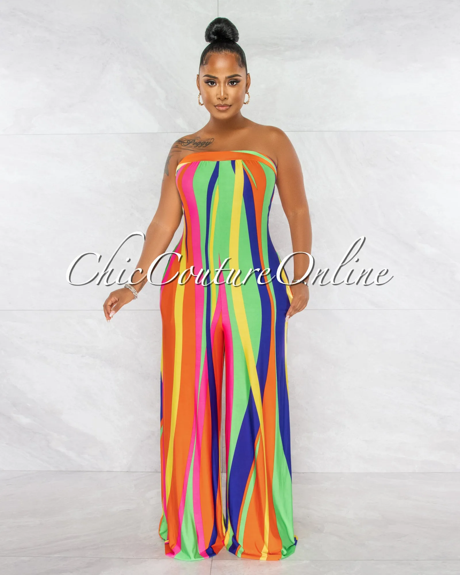 *Monroe Multi-Color Retro Strapless Jumpsuit sold by Chic Couture product image thumbnail 2