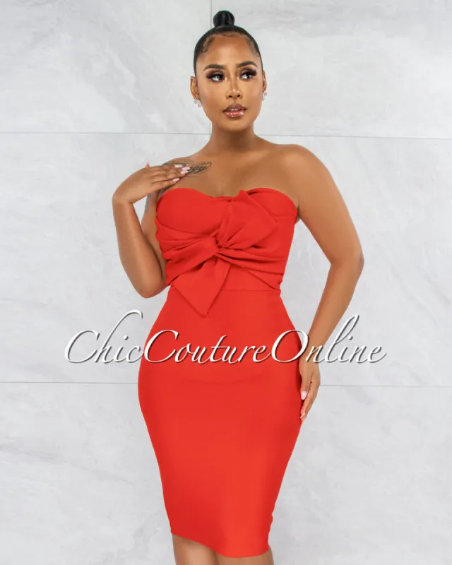 *Merlinda Red Bow Accent Bandage Strapless Dress sold by Chic Couture