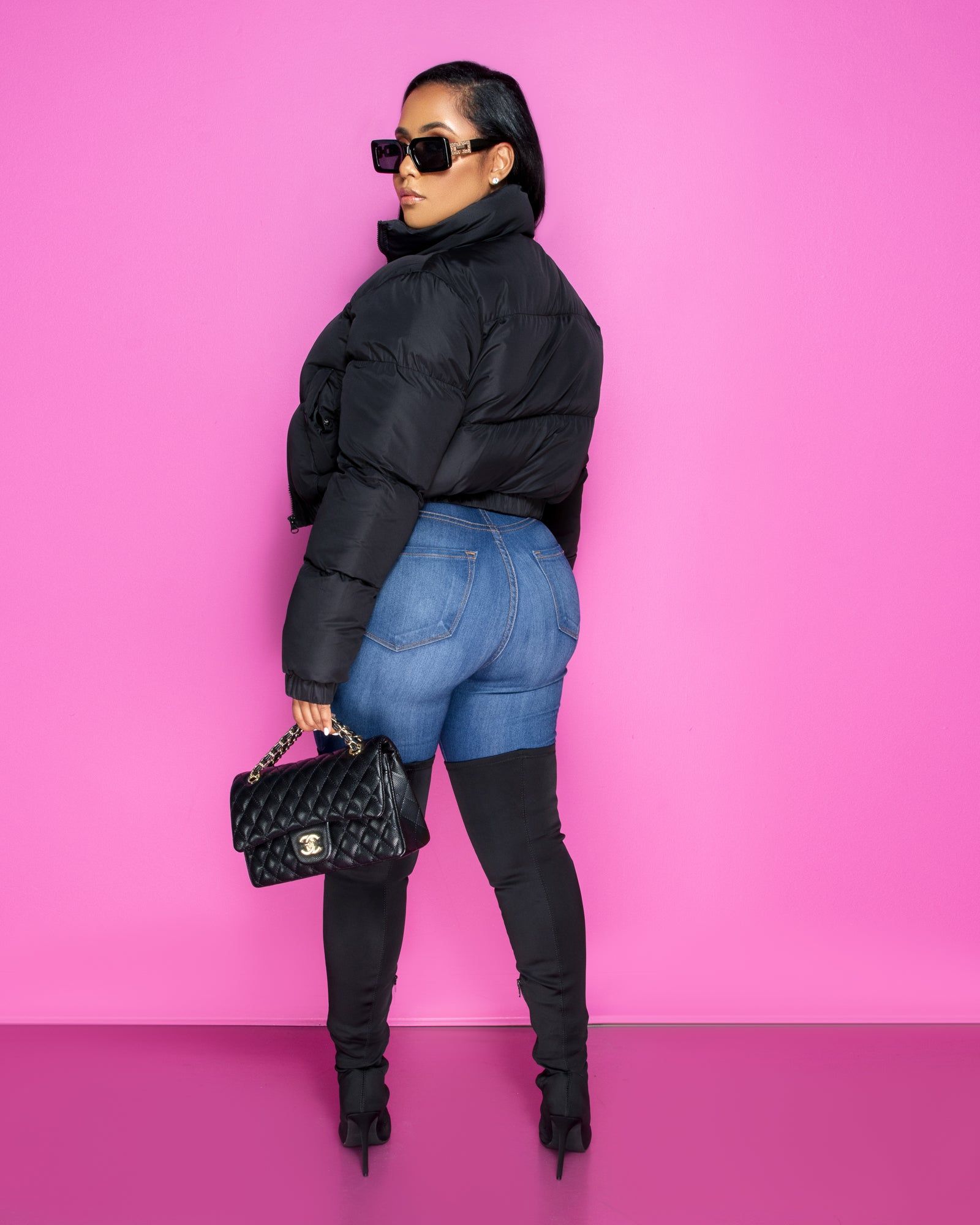 *Alexa Black Puffy Bomber Jacket sold by Chic Couture product image thumbnail 6