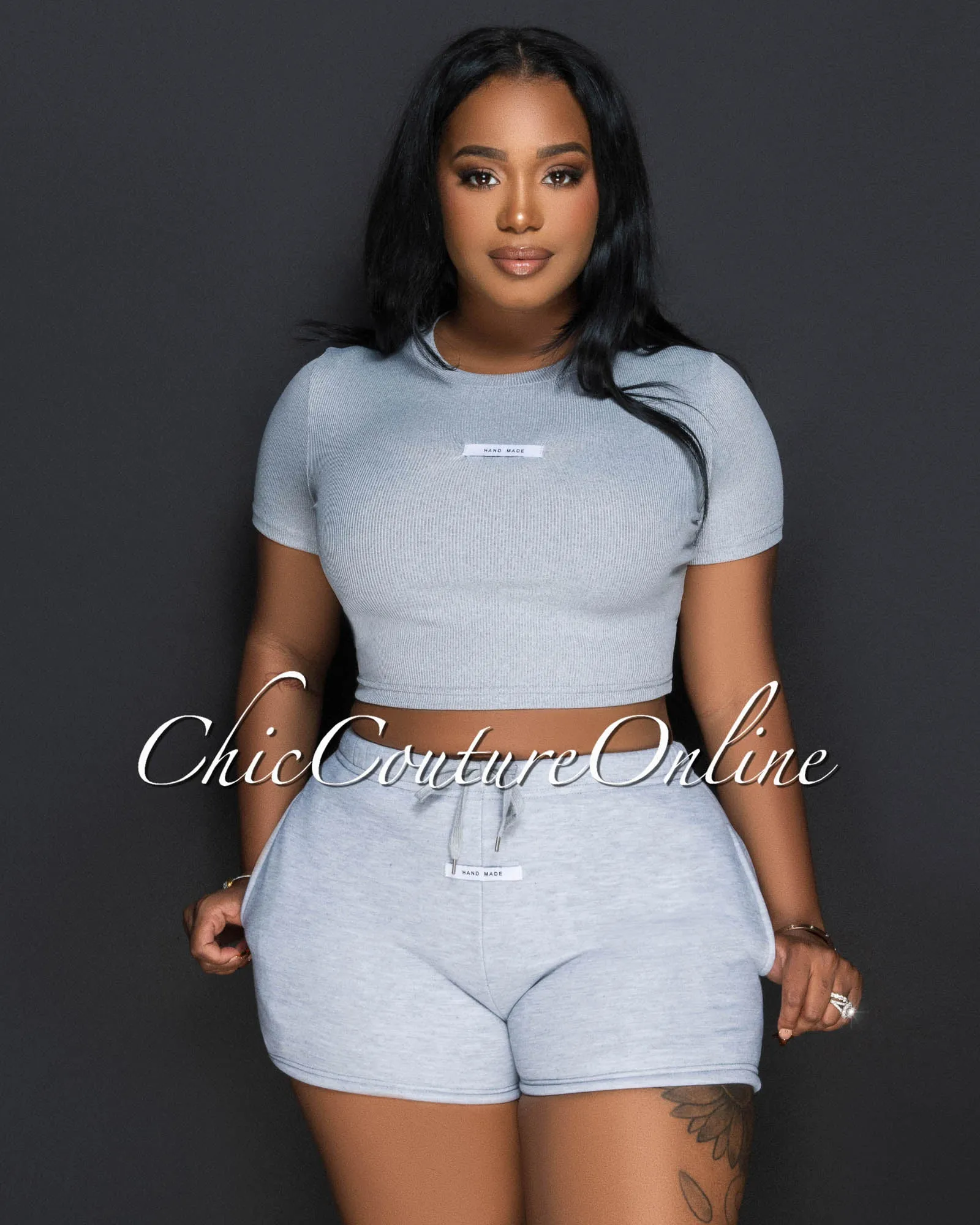 Monola Grey Ribbed Crop Top & Shorts Set sold by Chic Couture product image thumbnail 3
