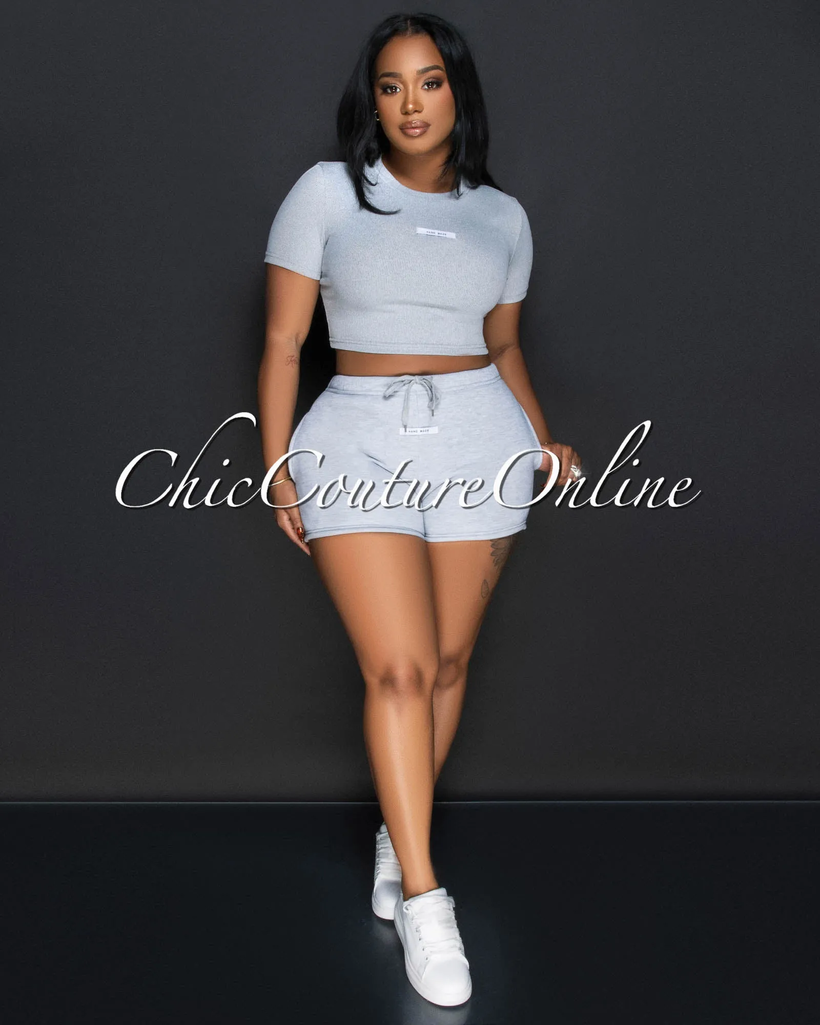 Monola Grey Ribbed Crop Top & Shorts Set sold by Chic Couture