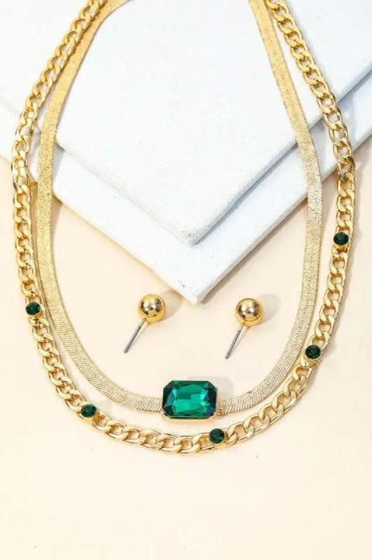 Annais Emerald Green & Gold Layered Snake Necklace set sold by chic