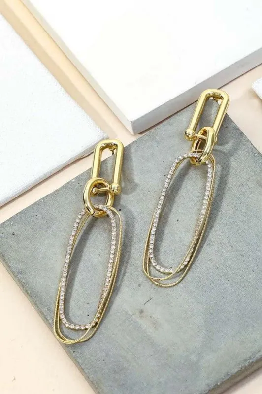 Sophie Pave Oval Link Dangle earrings sold by Chic Couture