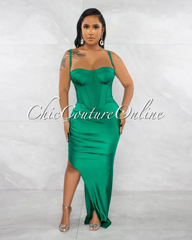 *Pascasia Green Corset Top & Draped Slit Maxi Skirt Set sold by Chic Couture