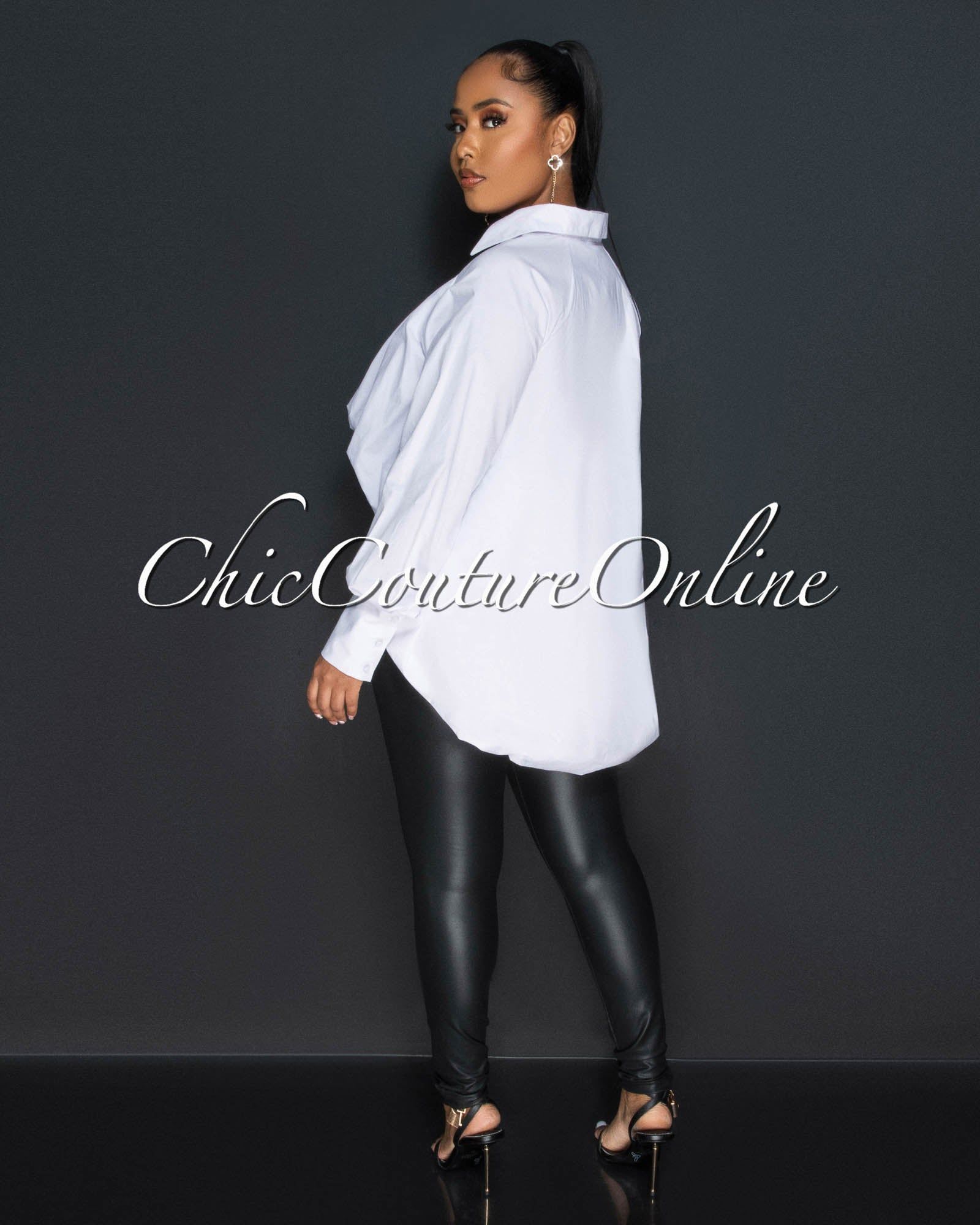 Bayou White Hi-Low Draped Blouse sold by Chic Couture product image thumbnail 4