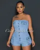 *Molara Light Denim Strapless Cargo Romper sold by Chic Couture