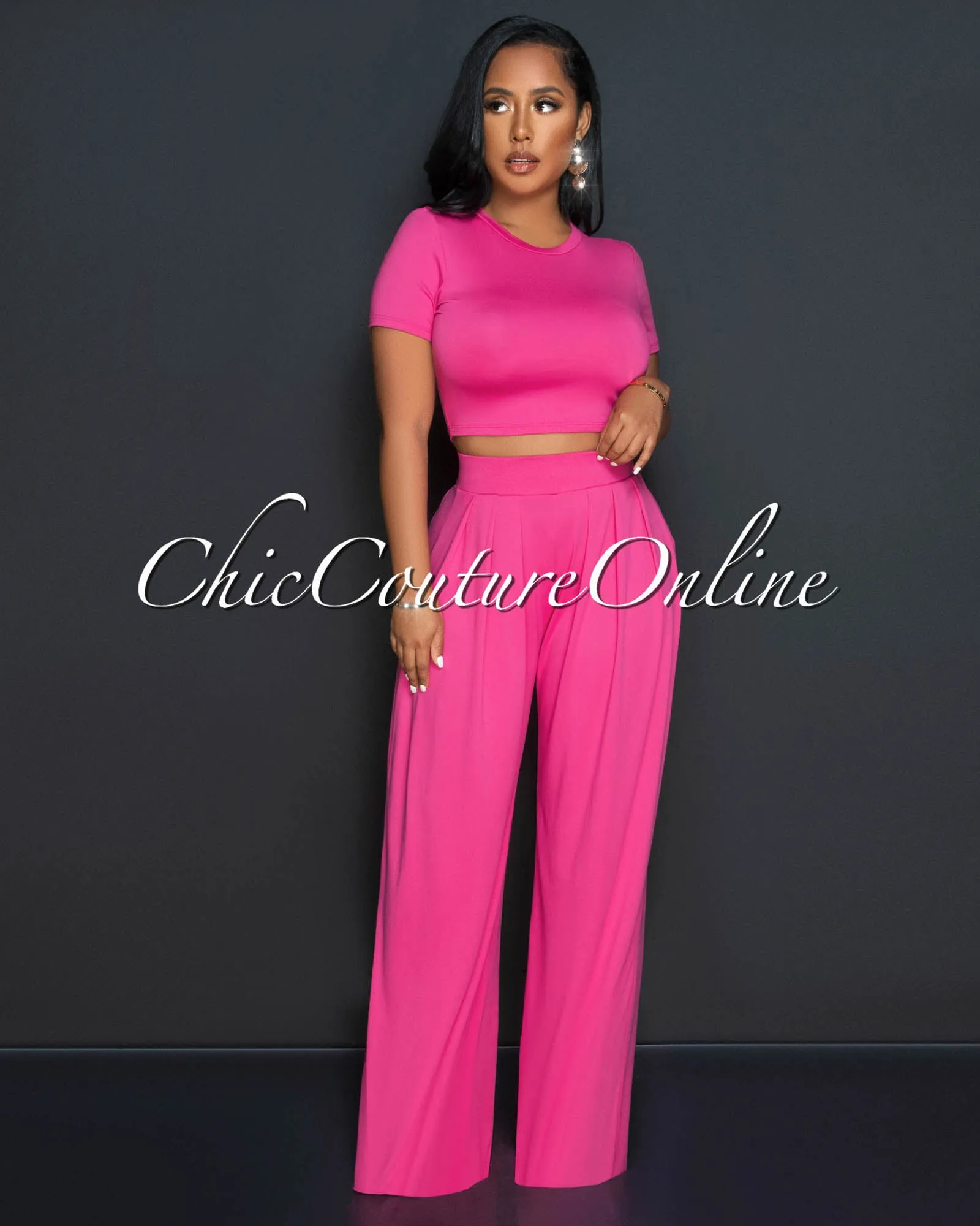 Rossy Fuchsia Crop Top & Wide Leg Pants Set sold by Chic Couture product image thumbnail 5