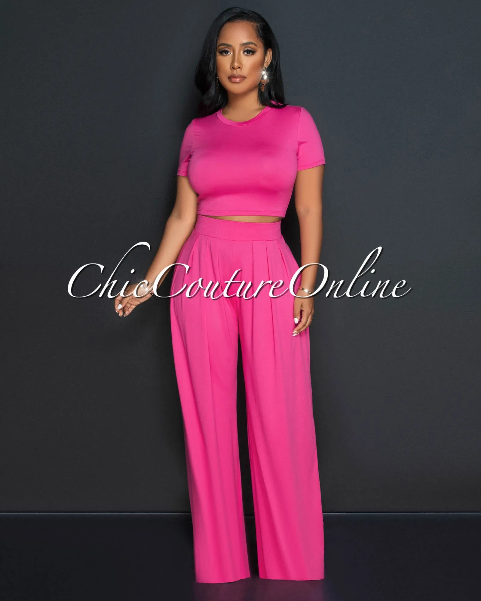 Rossy Fuchsia Crop Top & Wide Leg Pants Set sold by Chic Couture product image thumbnail 4