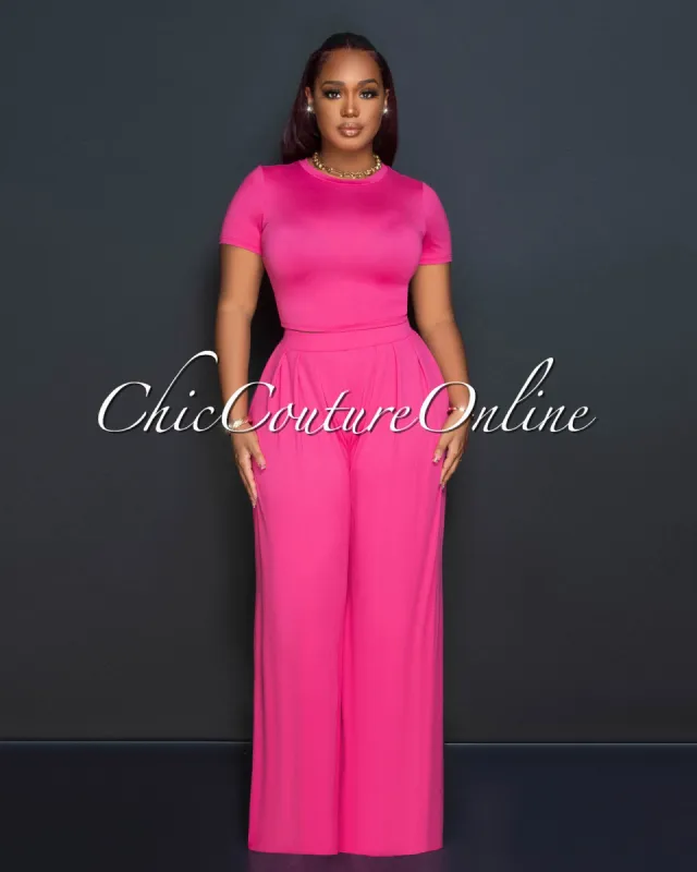 Rossy Fuchsia Crop Top & Wide Leg Pants Set sold by Chic Couture