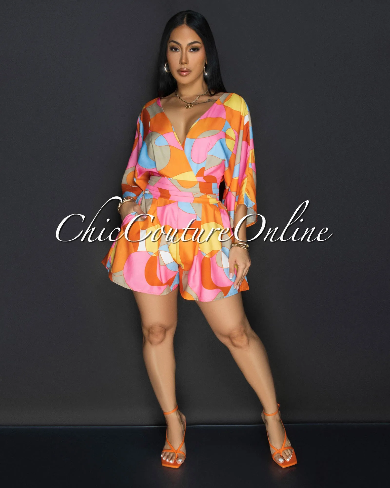 Mae Pink Multi-Color Print Romper sold by Chic Couture product image thumbnail 2