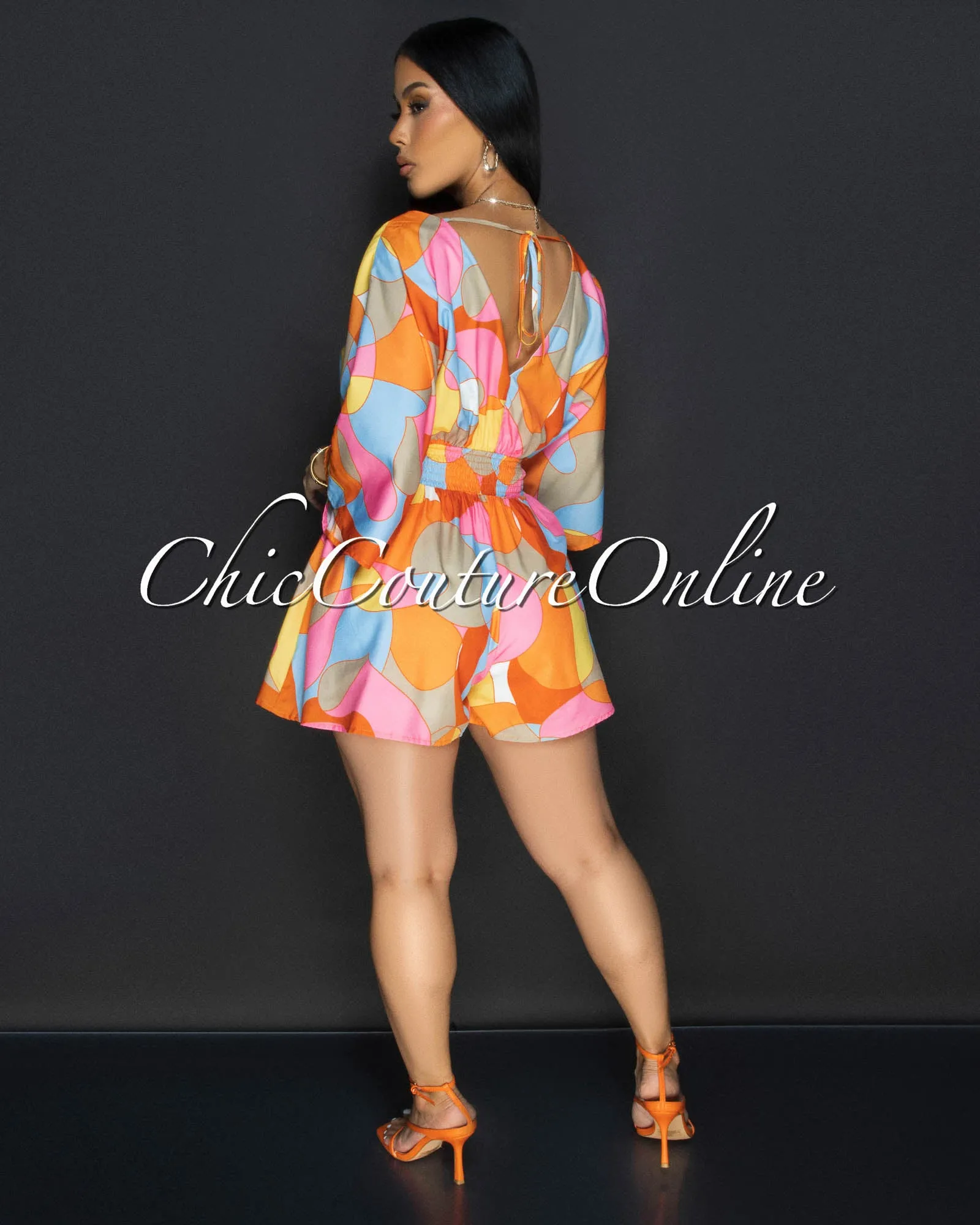 Mae Pink Multi-Color Print Romper sold by Chic Couture product image thumbnail 4