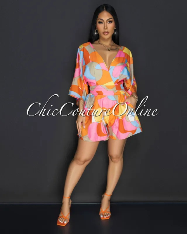 Mae Pink Multi-Color Print Romper sold by Chic Couture