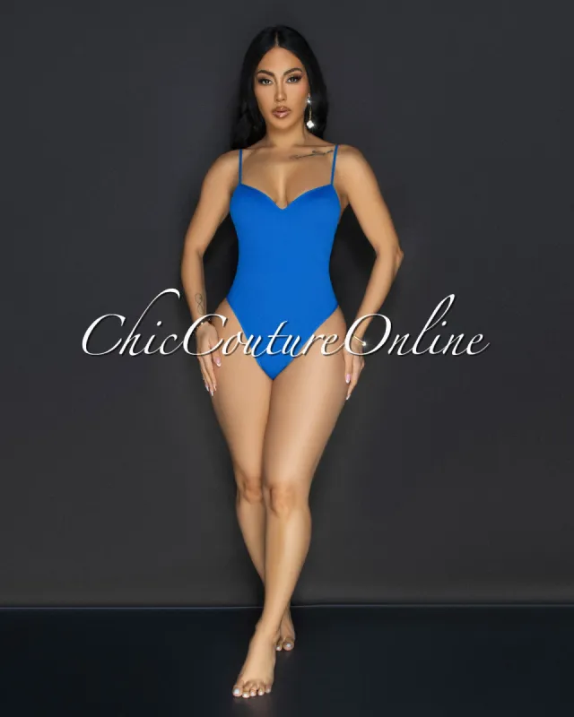 Toniya Blue Ribbed Body-Con Bodysuit sold by Chic Couture