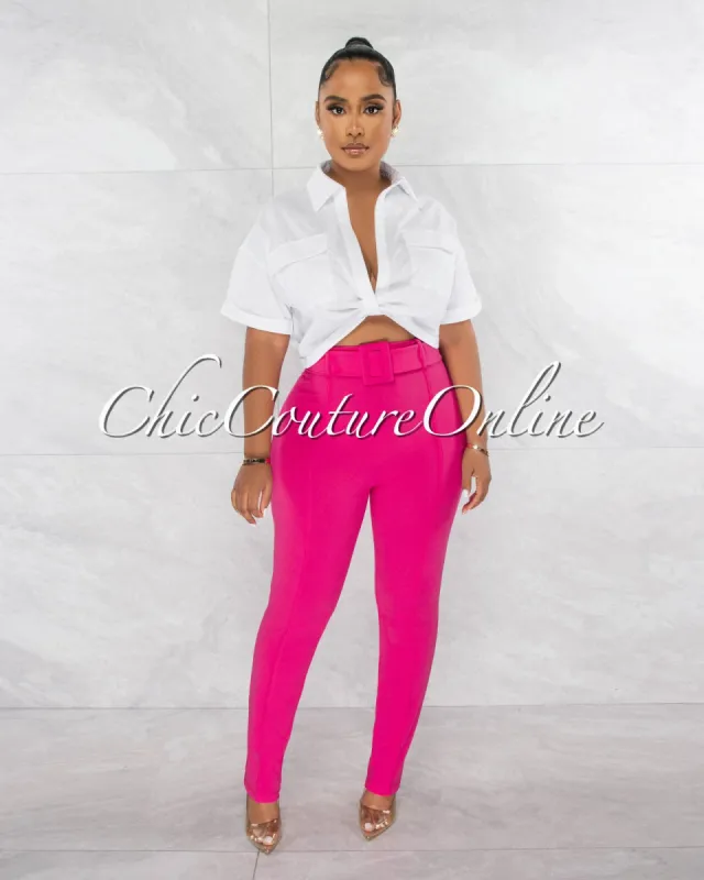 *Danna Hot Pink High-Waist Belt Pants sold by Chic Couture