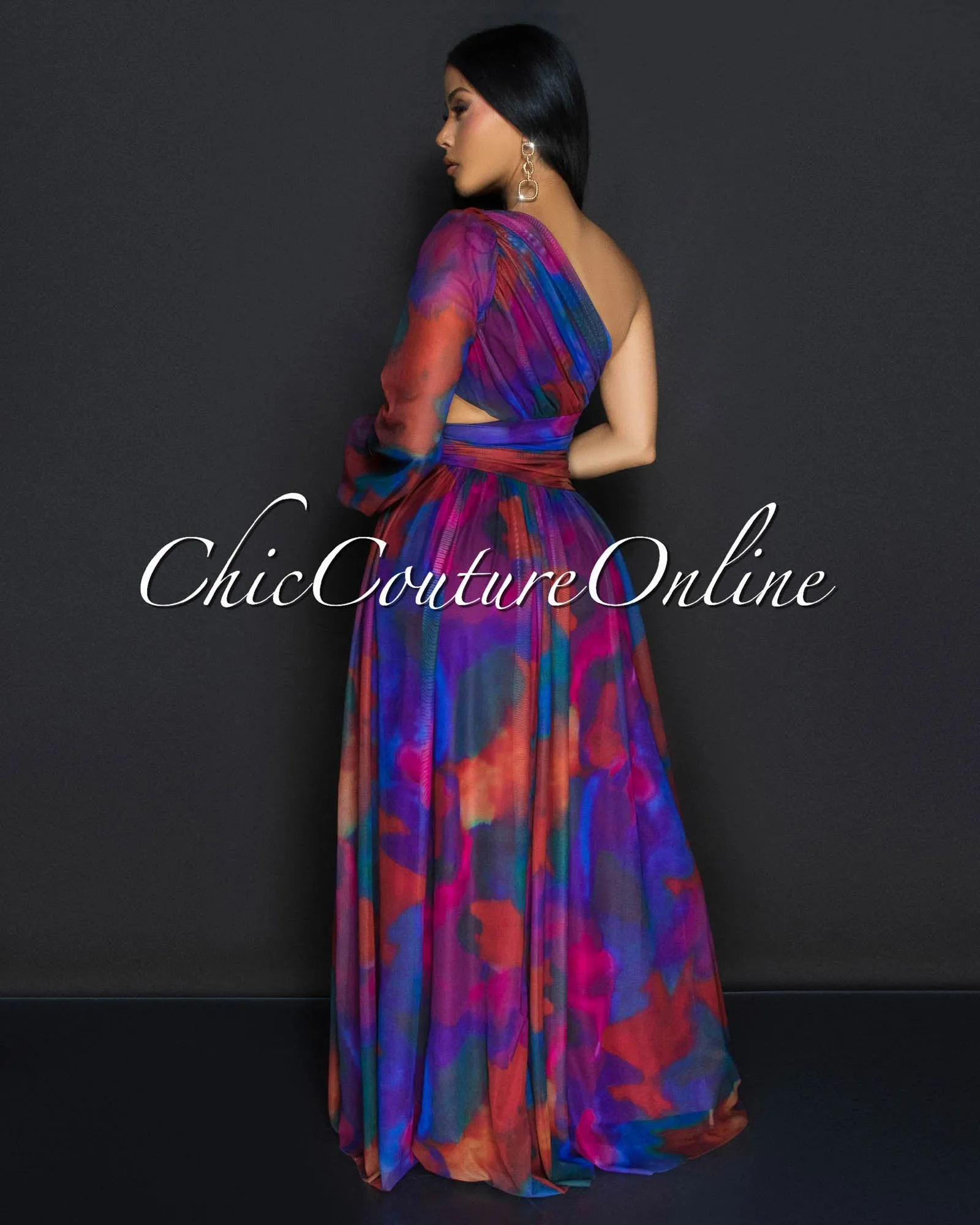 Verity Multi-Color Single Sleeve Maxi Dress sold by Chic Couture product image thumbnail 4