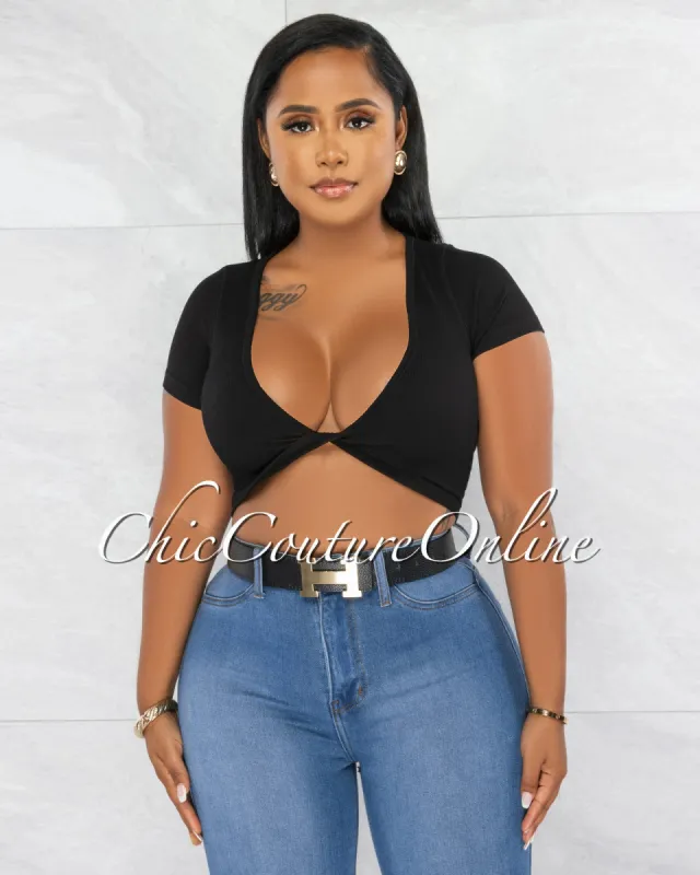 *Brandon Black Torn Crop Ribbed Top made by Chic Couture