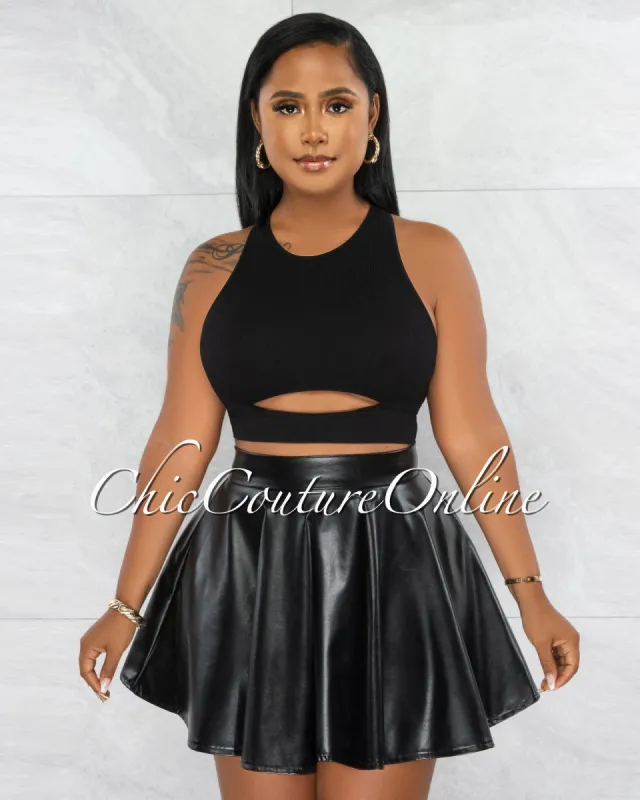 Nasnan Black Bust Key-Hole Ribbed Crop Top sold by Chic Couture
