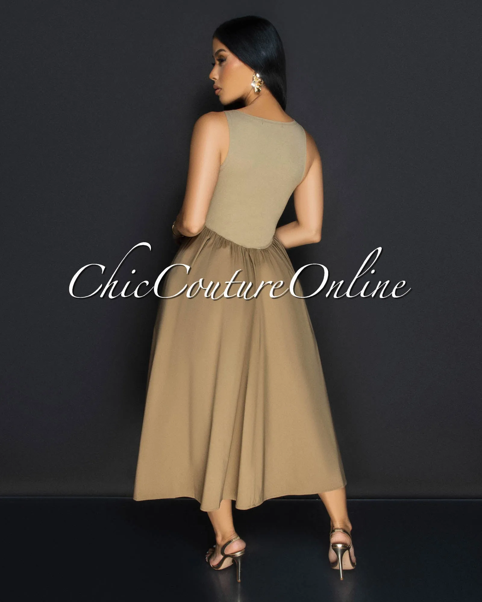 Silvy Khaki Sleeveless Midi Dress sold by Chic Couture product image thumbnail 3