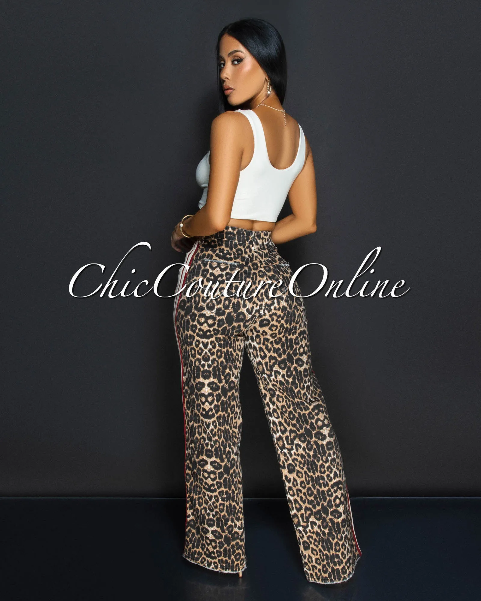 *Gyada Leopard Red Beige Stripes Wide Legs Jeans sold by Chic Couture product image thumbnail 4