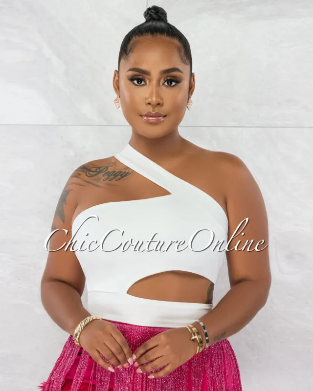Falha Off-White Single Shoulder Crop Top sold by Chic Couture