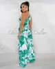 *Dressa Green White Print Crop Top & Gold Boho Buckle Belt Pants Set sold by Chic Couture