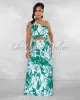 *Dressa Green White Print Crop Top & Gold Boho Buckle Belt Pants Set sold by Chic Couture