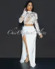 Nea White Floral Crop Top & Maxi Silk Skirt Set sold by Chic Couture