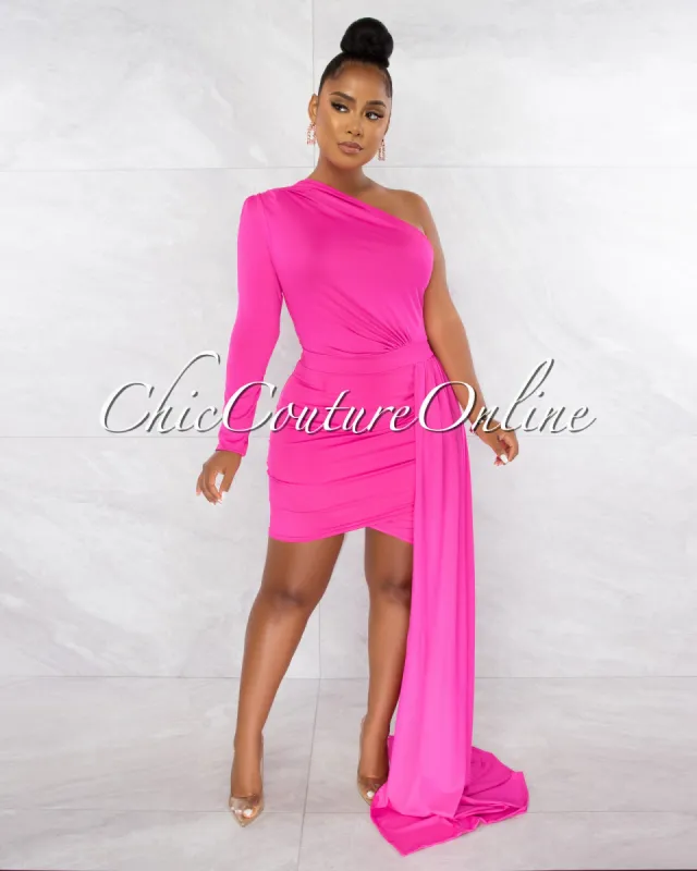 Cameo Hot Pink Single Sleeve Long Strap Accent Dress sold by Chic Couture