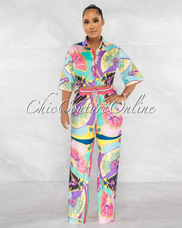 Andasia Multi-Color Crop Top & Wide Pants Set sold by Chic Couture