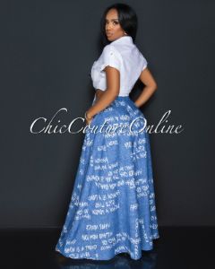 Zera Blue White Print Palazzo Pants sold by Chic Couture