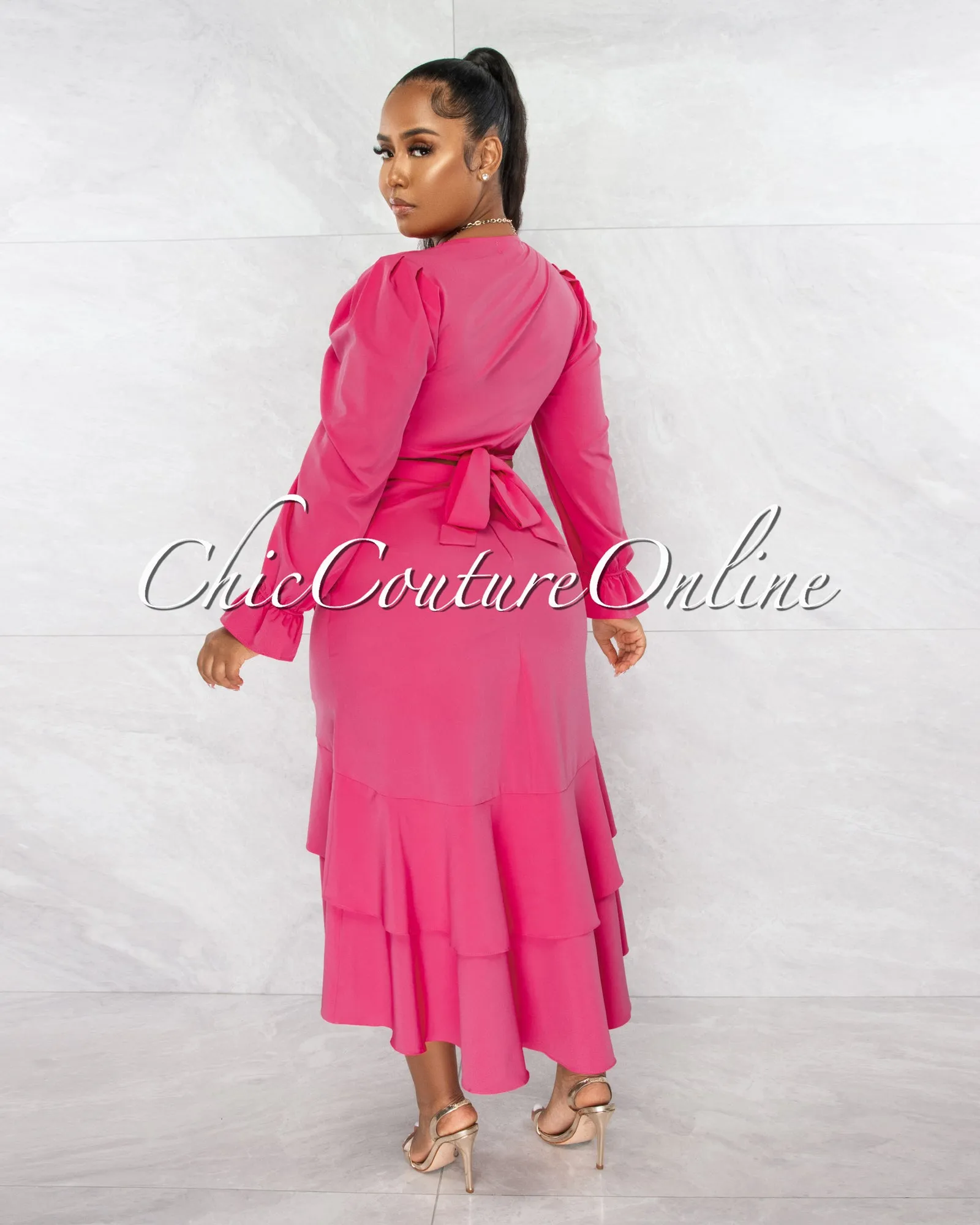 *Miranda Fuchsia Front Tie Top & Ruffle Skirt Set sold by Chic Couture product image thumbnail 3