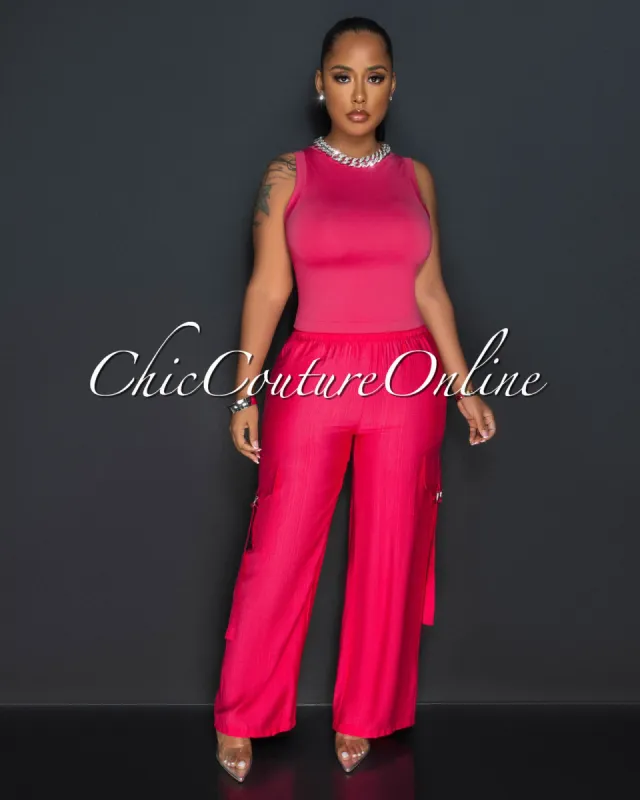 *Dogma Fuchsia Wide Cargo Pants sold by Chic Couture