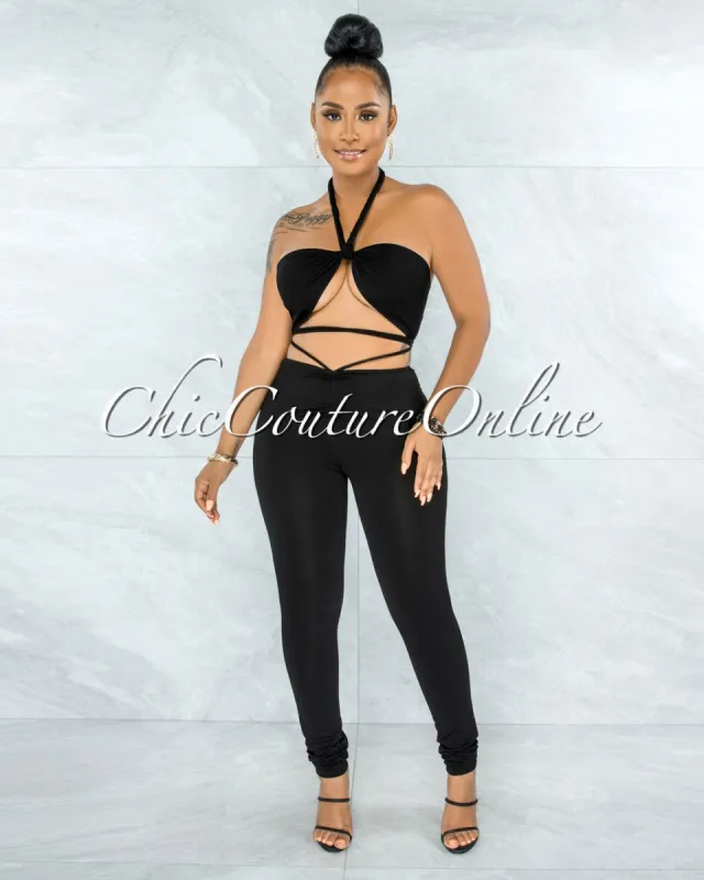 *Regina Black Tie Top & Ruched Leggings Multi-Way Set sold by Chic Couture