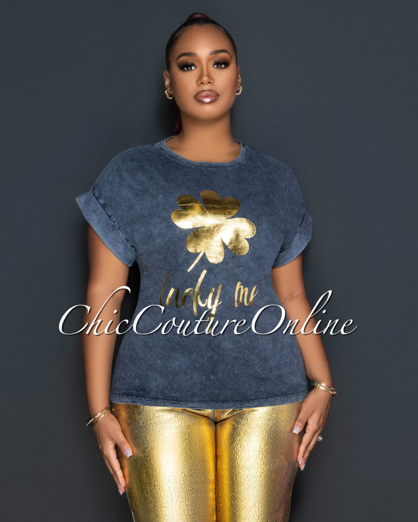 Sabina Grey Gold Graphic T-Shirt sold by Chic Couture product image thumbnail 2