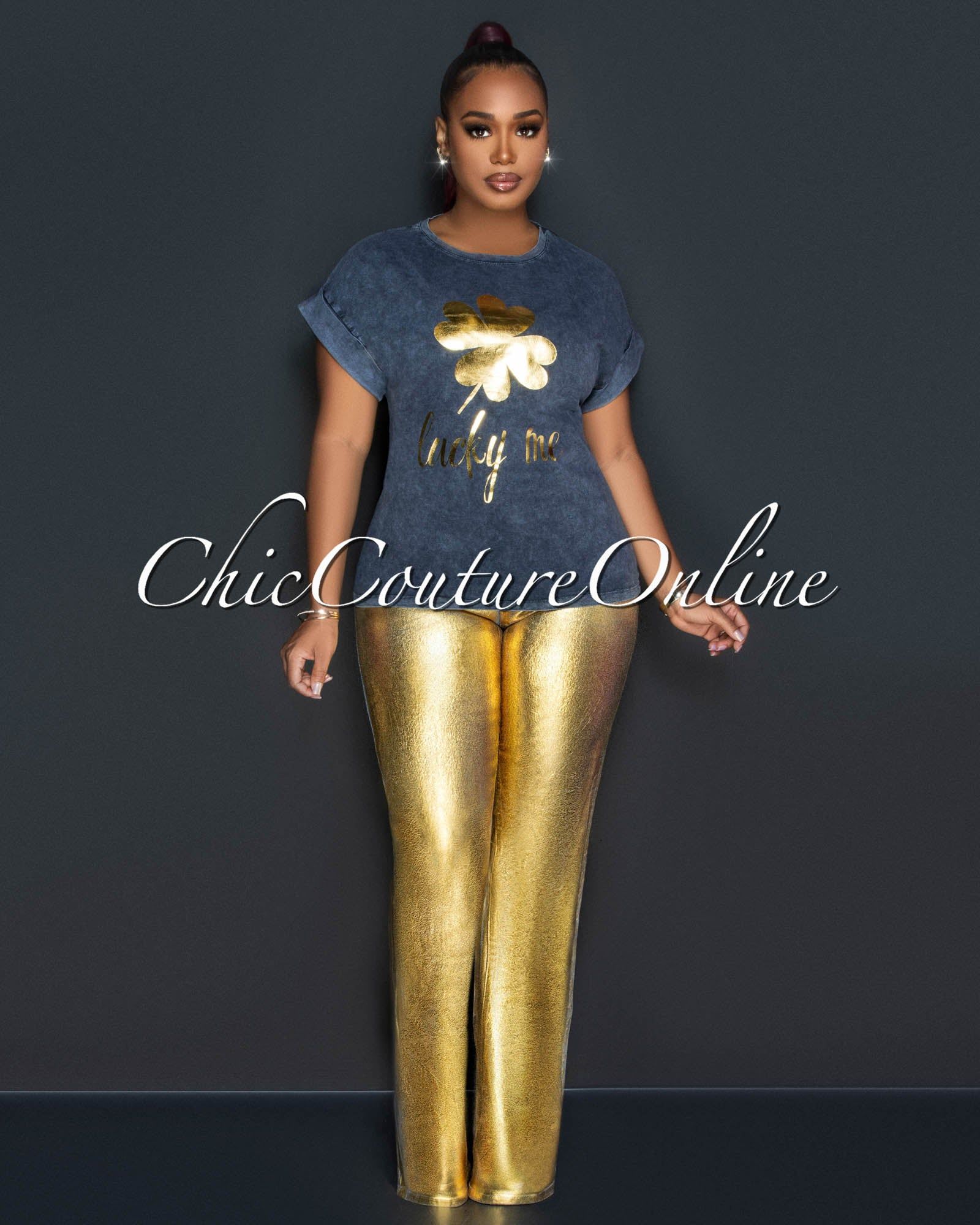 Sabina Grey Gold Graphic T-Shirt sold by Chic Couture product image thumbnail 3