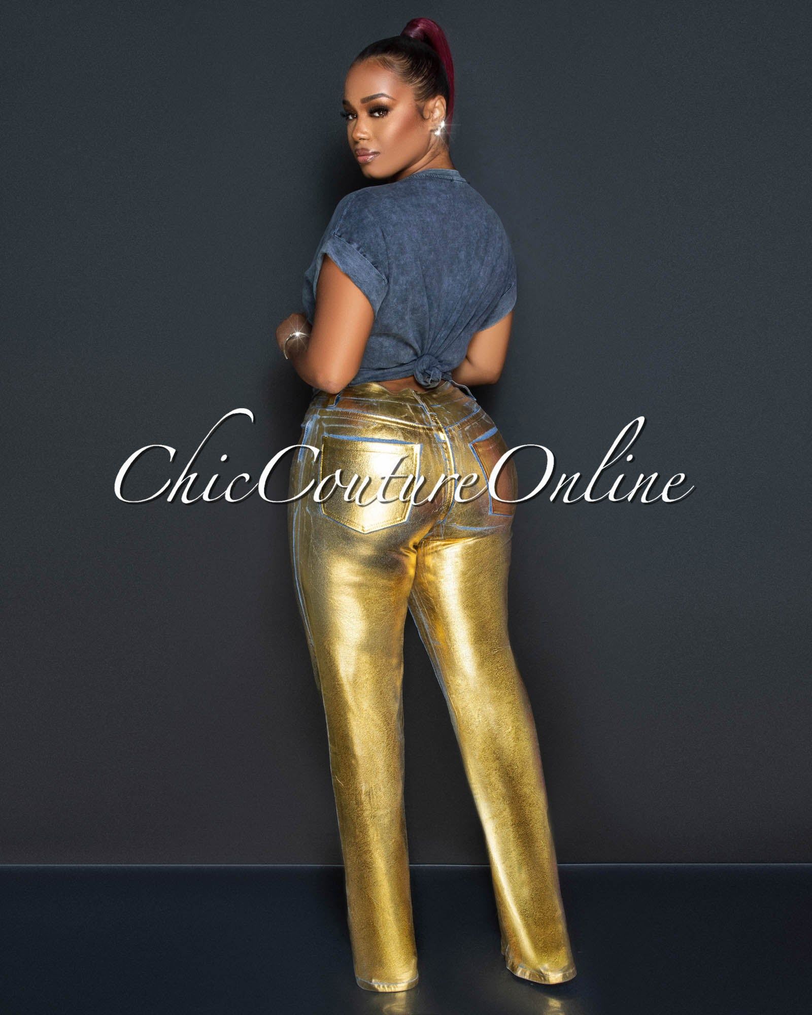 Sabina Grey Gold Graphic T-Shirt sold by Chic Couture product image thumbnail 5