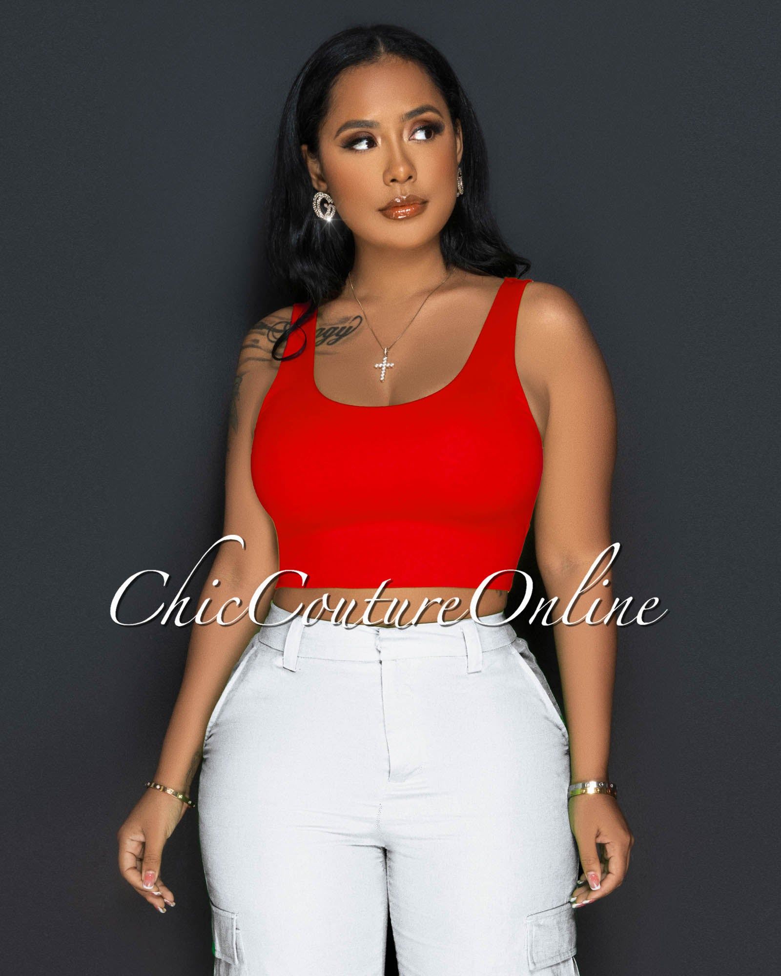 Radia Tomato Back Cut-Out Crop Top sold by Chic Couture