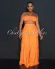 Lula Orange Halter Smocked Crop Top & Linen Wide Pants Set sold by Chic Couture