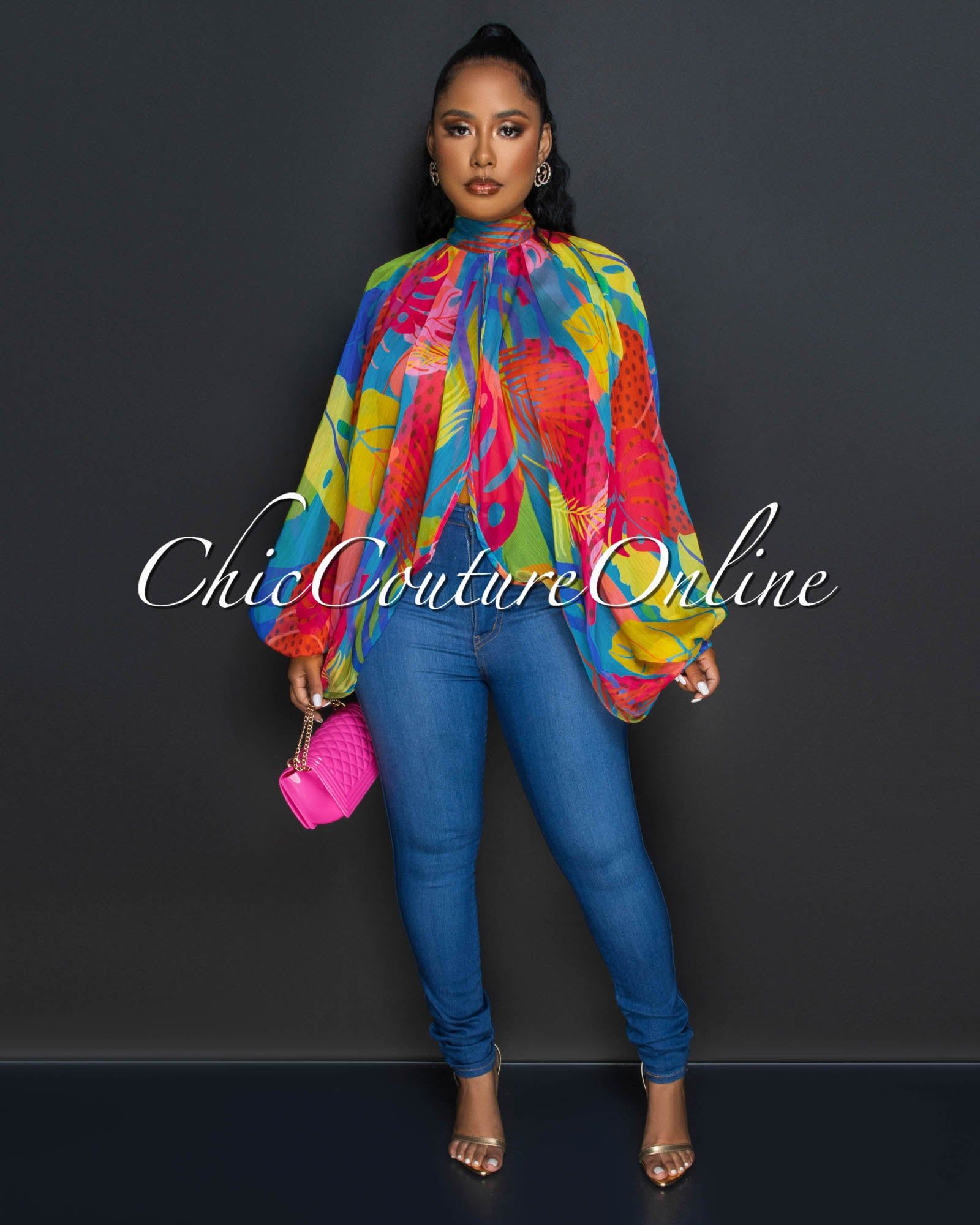 Aleja Multi-Color Print Sheer Flowy Top sold by Chic Couture product image thumbnail 2