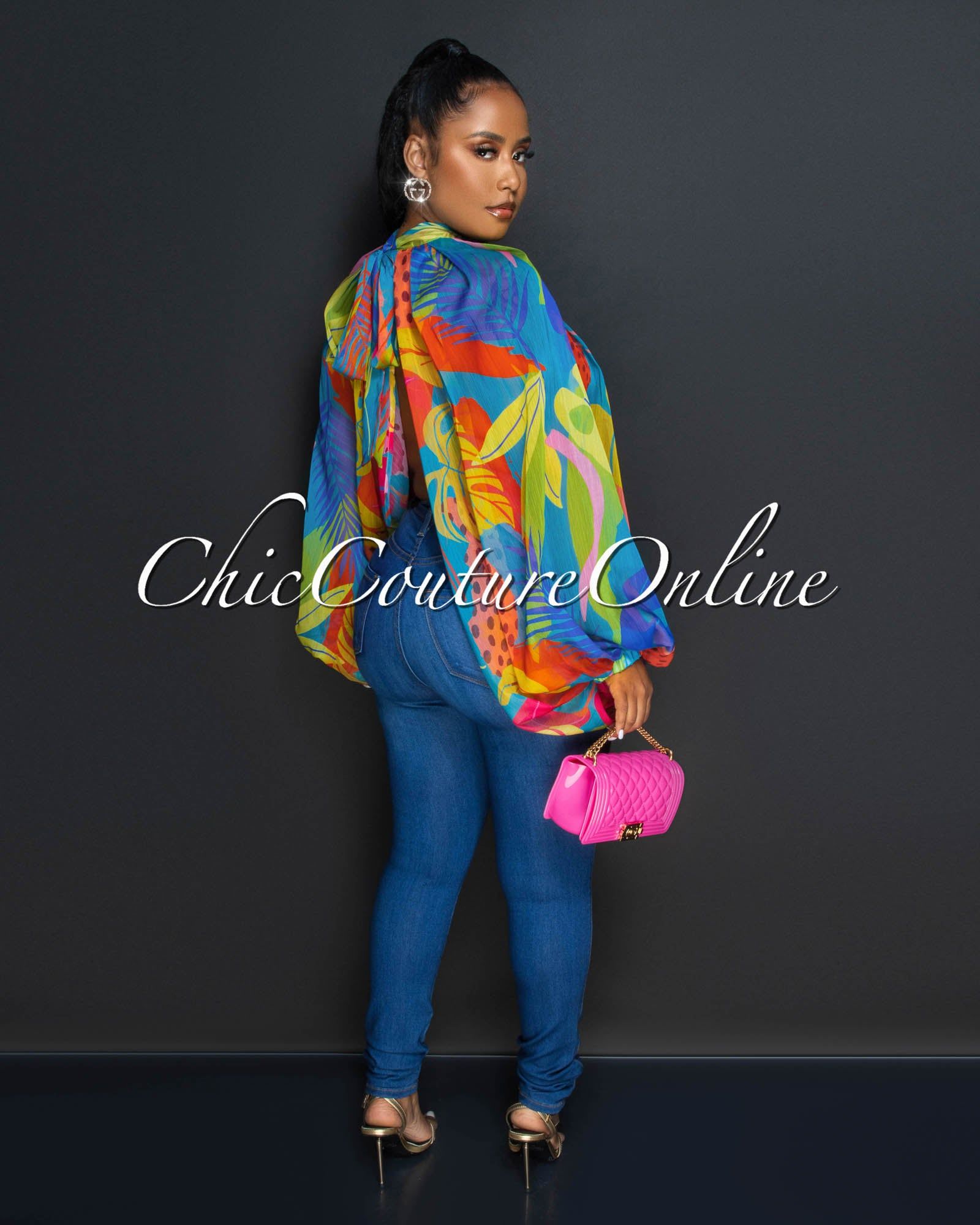 Aleja Multi-Color Print Sheer Flowy Top sold by Chic Couture product image thumbnail 4